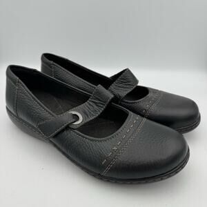 Clarks Bendables Black Leather Mary Jane Flats Comfort Shoes 9.5M
